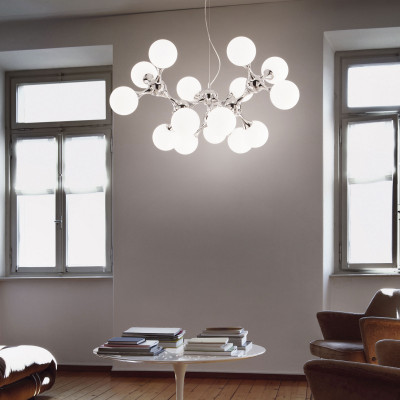 Ideal lux - Nodi - Lampada a sospensione moderna in metallo con 15 diffusori in vetro acidato - 15 Lampadine E14 28W - IP20 - SKU: 0820G