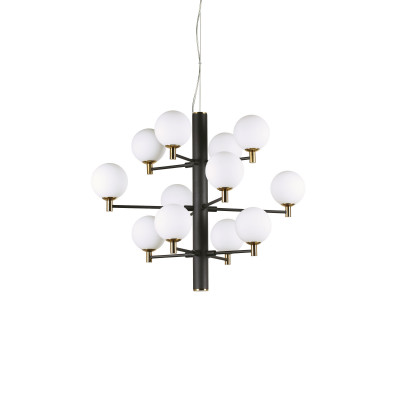 Ideal lux - Copernico - Lampada a sospensione piccola con struttura in metallo e 12 diffusori in vetro - Colore: Nero - 12 Lampadine G9 4W - IP20 - SKU: 197319