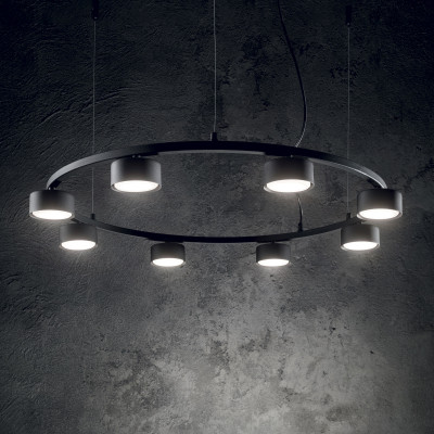 Ideal lux - Minor - Lampada a sospensione rotonda grande con 8 diffusori dal design moderno - Colore: Nero - 8 Lampadine GX53 9W - IP20 - SKU: 235547