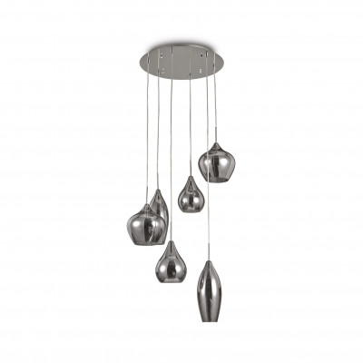 Ideal lux - Soft - Lampada a sospensione rotonda in metallo con diffusori in vetro soffiato - Colore: Grigio Fumè - 6 Lampadine - E14 - 40W - IP20 - SKU: 111841