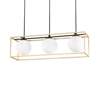 Ideal lux - Lingotto - Lampada a sospensione struttura in metallo rettangolare e 3 diffusori in vetro - Colore: Ottone - 3 Lampadine - E14 - 8W - IP20 - SKU: 198125