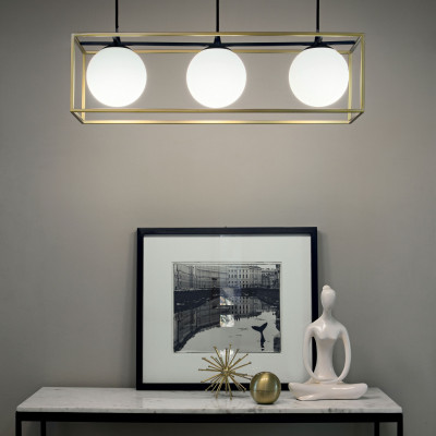 Ideal lux - Lingotto - Lampada a sospensione struttura in metallo rettangolare e 3 diffusori in vetro - 3 Lampadine E14 8W - IP20 - SKU: 3041G