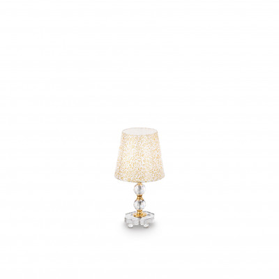 Ideal lux - Queen - Lampada da comodino in metallo e cristallo e paralume in tessuto e PVC - Colore: Oro - 1 Lampadina E27 60W - IP20 - SKU: 077734