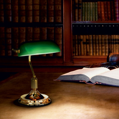  Ideal lux - Lawyer - Lampada da scrivania in metallo con diffusore in vetro soffiato - 1 Lampadina E27 60W - IP20 - SKU: 04504T 