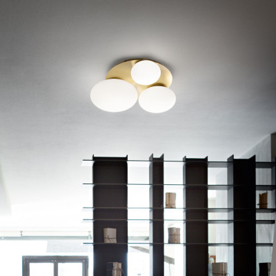 Ideal lux - Ninfea - Lampada da soffitto grande rotonda in metallo con 3 diffusori in vetro acidato - 3 Lampadine GX53 15W - IP20 - SKU: 30696G