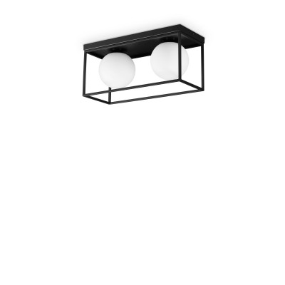 Ideal lux - Lingotto - Lampada da soffitto media in metallo rettangolare 2 diffusori in vetro soffiato - Colore: Nero - 2 Lampadine - E14 - 28W - IP20 - SKU: 304137