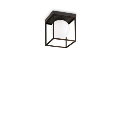Ideal lux - Lingotto - Lampada da soffitto piccola in metallo quadrata con diffusore in vetro soffiato - Colore: Nero - 1 Lampadina - E14 - 28W - IP20 - SKU: 327853