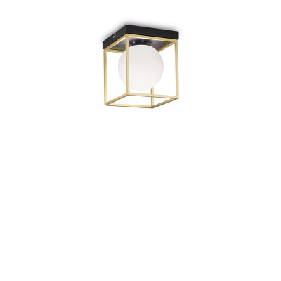 Ideal lux - Lingotto - Lampada da soffitto piccola in metallo quadrata con diffusore in vetro soffiato - Colore: Ottone - 1 Lampadina - E14 - 28W - IP20 - SKU: 198132