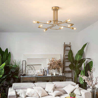 Ideal lux - Triumph - Lampada da soffitto struttura in ottone con 6 diffusori dal design moderno - Colore: Ottone - 8 Lampadine E27 42W - IP20 - SKU: 160313