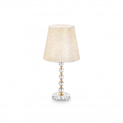  Ideal lux - Queen - Lampada da tavolo grande in metallo e cristallo e paralume in tessuto e PVC - Colore: Oro - 1 Lampadina E27 60W - IP20 - SKU: 077758 