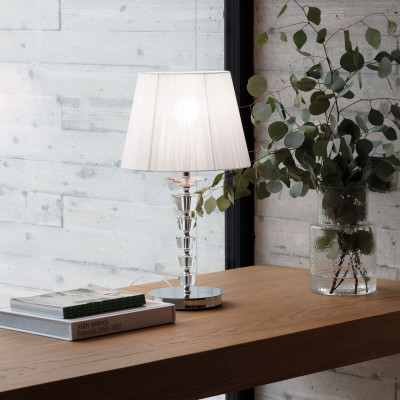  Ideal lux - Pegaso - Lampada da tavolo in metallo e cristallo e paralume in organza - Colore: Bianco - 1 Lampadina E27 60W - IP20 - SKU: 059259 