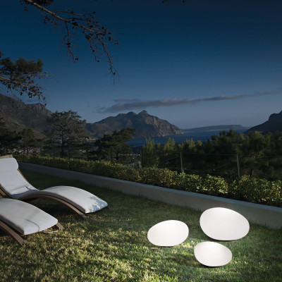 Ideal lux - Sasso - Lampada da terra da giardino con struttura ovale grande in pvc - Colore: Bianco - 1 Lampadina E27 40W - IP44 - SKU: 161778