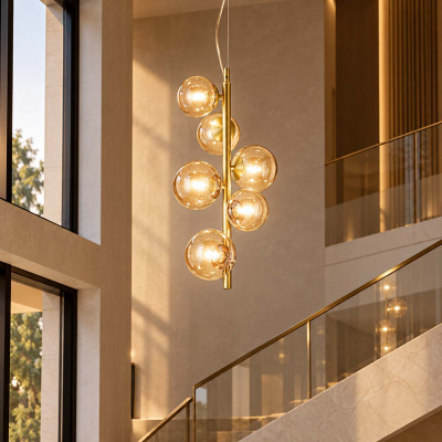 Ideal lux Perlage Lampadario a grappolo con corpo in metallo e 6 diffusori in vetro a boccia Colore: Ambra