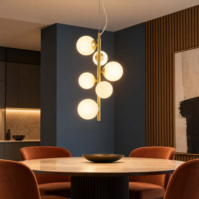 Ideal lux Perlage Lampadario a grappolo con corpo in metallo e 6 diffusori in vetro a boccia Colore: Bianco