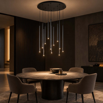 Ideal lux Filo Lampadario a led con 12 diffusori tubolari pendenti in metallo Colore: Nero