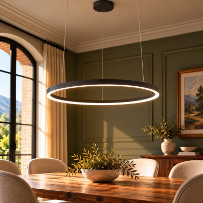 Ideal lux Oracle Slim Round Lampadario a led con diffusore rotondo in alluminio e acrilico Colore: Nero