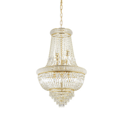 Ideal lux - Dubai - Lampadario classico con struttura in metallo e elementi in cristallo - Colore: Ottone - 10 Lampadine - E14 - 28W - IP20 - SKU: 207216