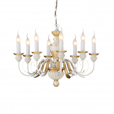 Ideal lux - Firenze - Lampadario classico grande struttura in resina e 8 bracci in metallo - Colore: Bianco - 8 Lampadine - E14 - 40W - IP20 - SKU: 012872
