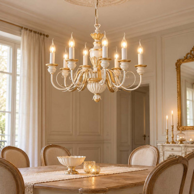 Ideal lux Firenze Lampadario classico grande struttura in resina e 8 bracci in metallo Colore: Bianco