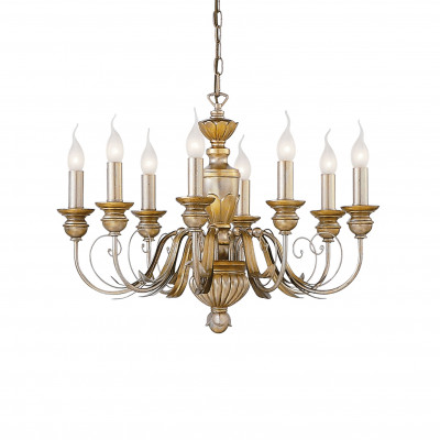 Ideal lux - Firenze - Lampadario classico grande struttura in resina e 8 bracci in metallo - Colore: Oro - 8 Lampadine - E14 - 40W - IP20 - SKU: 020839
