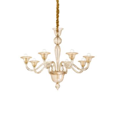 Ideal lux - Brigitta - Lampadario classico in metallo con 8 bracci in vetro soffiato - Colore: Ambra - 8 Lampadine - E14 - 40W - IP20 - SKU: 199412