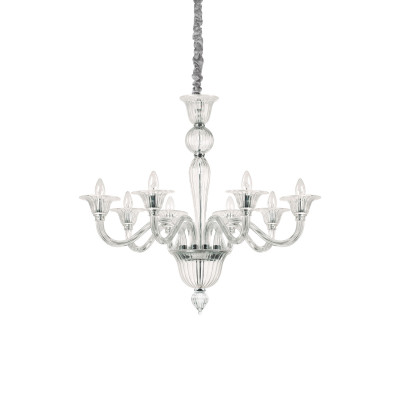 Ideal lux - Brigitta - Lampadario classico in metallo con 8 bracci in vetro soffiato - Colore: Trasparente - 8 Lampadine - E14 - 40W - IP20 - SKU: 199382