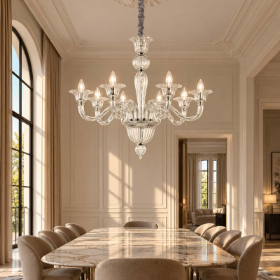 Ideal lux Brigitta Lampadario classico in metallo con 8 bracci in vetro soffiato Colore: Trasparente