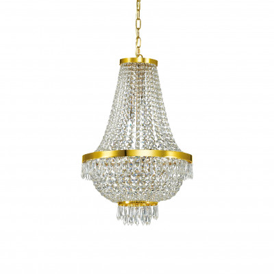 Ideal lux - Caesar - Lampadario classico medio con struttura in metallo e elementi in cristallo - Colore: Oro - 9 Lampadine - G9 - 4W - IP20 - SKU: 114736