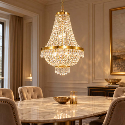 Ideal lux Caesar Lampadario classico medio con struttura in metallo e elementi in cristallo Colore: Oro