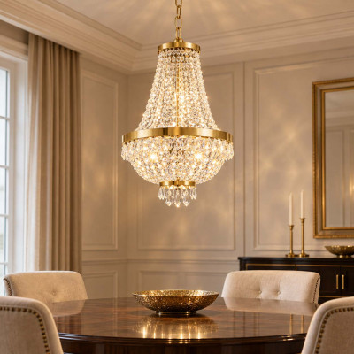 Ideal lux Caesar Lampadario classico piccolo con struttura in metallo e elementi in cristallo Colore: Oro