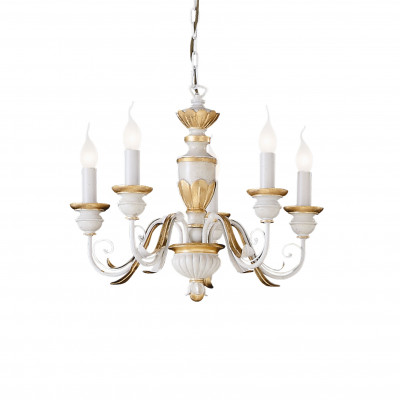 Ideal lux - Firenze - Lampadario classico struttura in resina e 5 bracci in metallo - Colore: Bianco - 5 Lampadine - E14 - 40W - IP20 - SKU: 012865