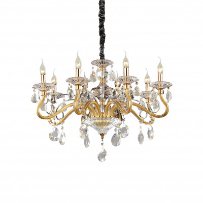Ideal lux - Negresco - Lampadario con bracci in vetro soffiato dettagli in metallo placato - Colore: Oro - 8 Lampadine E14 28W - IP20 - SKU: 087764