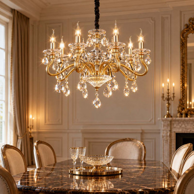Ideal lux Negresco Lampadario con bracci in vetro soffiato dettagli in metallo placato Colore: Oro