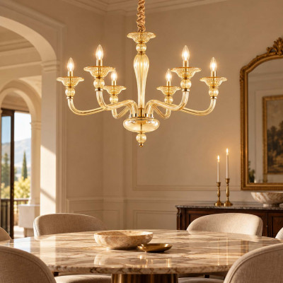 Ideal lux Danieli Lampadario con struttura in metallo e decorazioni in vetro soffiato Colore: Ambra