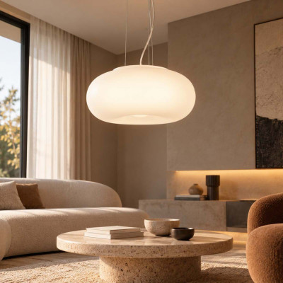 Ideal lux Ulisse Lampadario con struttura in metallo e diffusore in vetro acidato Colore: Bianco