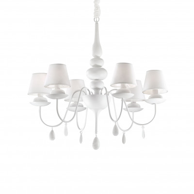 Ideal lux - Blanche - Lampadario dal design moderno in metallo con 6 paralumi in tessuto - Colore: Bianco - 6 Lampadine - E14 - 40W - IP20 - SKU: 035581
