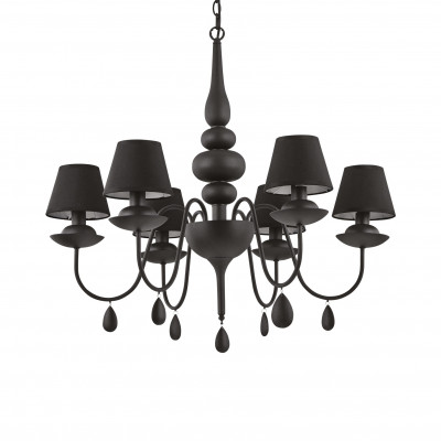 Ideal lux - Blanche - Lampadario dal design moderno in metallo con 6 paralumi in tessuto - 6 Lampadine E14 40W - IP20 - SKU: 0355M