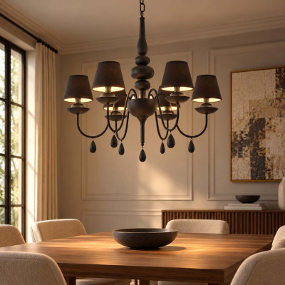 Ideal lux Blanche Lampadario dal design moderno in metallo con 6 paralumi in tessuto Colore: Nero