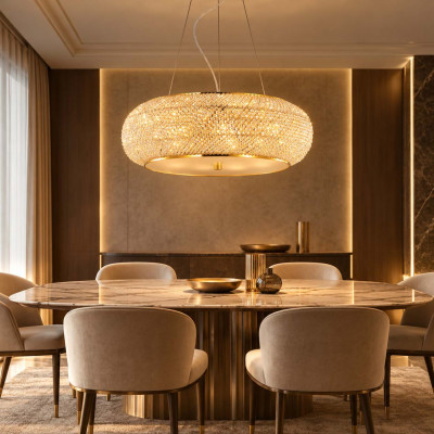 Ideal lux Pashà Lampadario elegante con corpo in metallo e diffusore con perle di cristallo Colore: Oro