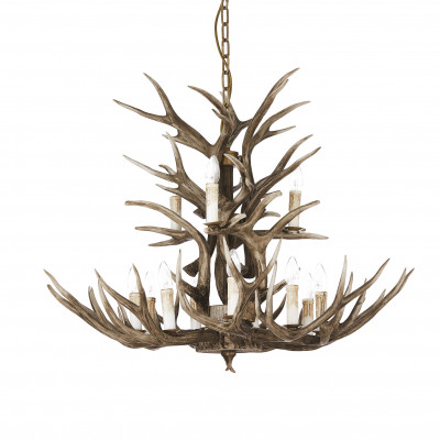 Ideal lux - Chalet - Lampadario gigante in metallo con elementi decorativi in resina - Colore: Beige - 12 Lampadine E14 40W - IP20 - SKU: 113975