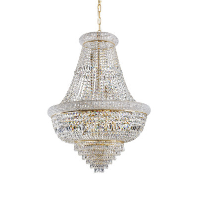 Ideal lux - Dubai - Lampadario grande classico con struttura in metallo e elementi in cristallo - Colore: Ottone - 24 Lampadine - E14 - 28W - IP20 - SKU: 243528