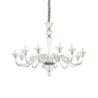 Ideal lux - Brigitta - Lampadario grande classico in metallo con 12 bracci in vetro soffiato - 12 Lampadine E14 40W - IP20 - SKU: 1993G