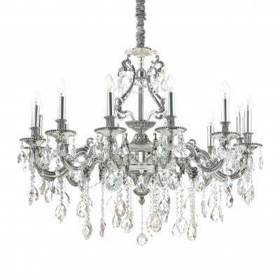 Ideal lux - Gioconda - Lampadario grande con struttura in metallo e pendagli in cristallo molato - 12 Lampadine E14 40W - IP20 - SKU: 16495G