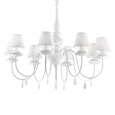 Ideal lux - Blanche - Lampadario grande dal design moderno in metallo con 8 paralumi in tessuto - Colore: Bianco - 8 Lampadine - E14 - 40W - IP20 - SKU: 035574