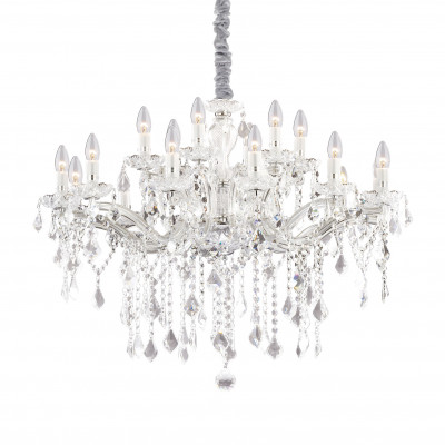 Ideal lux - Florian - Lampadario grande in metallo con elementi decorativi in vetro e cristallo - Colore: Cromato - 18 Lampadine - E14 - 40W - IP20 - SKU: 075150