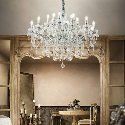 Ideal lux - Florian - Lampadario grande in metallo con elementi decorativi in vetro e cristallo - 18 Lampadine E14 40W - IP20 - SKU: 0751G