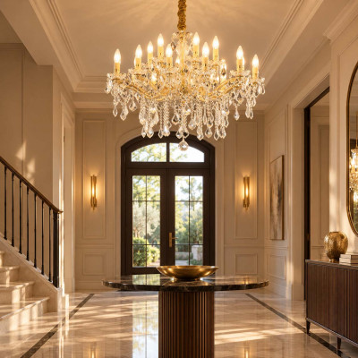 Ideal lux Florian Lampadario grande in metallo con elementi decorativi in vetro e cristallo Colore: Oro