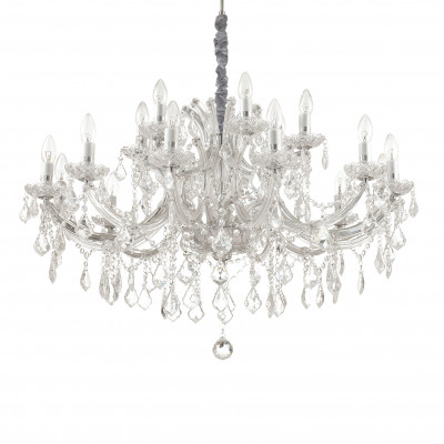 Ideal lux - Napoleon - Lampadario grande in metallo elementi decorativi in vetro soffiato e cristallo - Colore: Cromato - 18 Lampadine - E14 - 40W - IP20 - SKU: 167268
