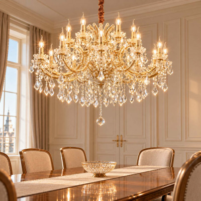Ideal lux Napoleon Lampadario grande in metallo elementi decorativi in vetro soffiato e cristallo Colore: Oro