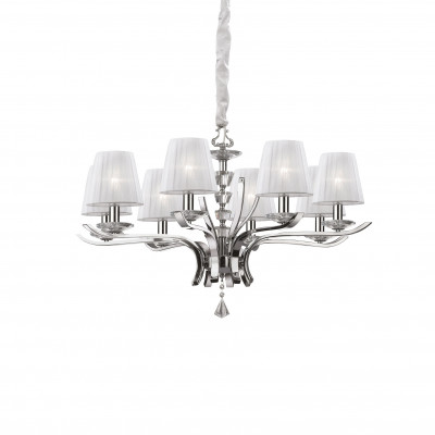 Ideal lux - Pegaso - Lampadario grande moderno in metallo e cristallo con paralumi in organza - 8 Lampadine E14 28W - IP20 - SKU: 0592G